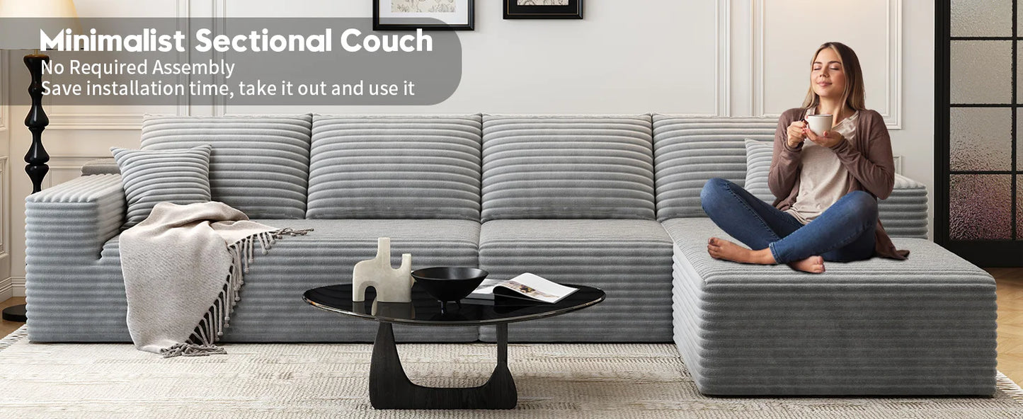107.5" Cloud Modular Sectional Couch with 1 Ottoman,Modern Minimalist Upholstered Couches, Comfort U Shaped Sofa for Living Room