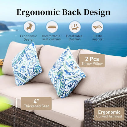 Patio Furniture Set Outdoor Furniture Brown Wicker Rattan Patio Conversation Sets with Cushion Outside Sofa Set,7 Pieces 9 Seats