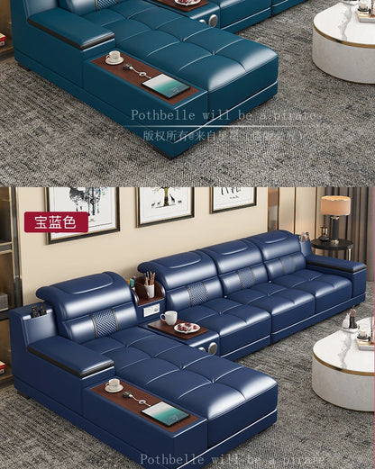 Leather Sofa Modern Simple Living Room Small Apartment Latex Storage Top Layer Leather Sofa