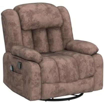Massage Rocker Recliner with Heat and Vibration, 360 Degree Swivel Manual Antiskid Fabric Single Sofa Heavy Duty