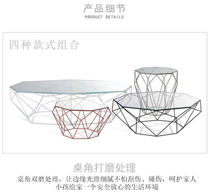 Nordic Light Luxury Tempered Glass Coffee Tables Small Apartment Sofa Side Table Simple Iron Corner Table Living Room Furniture