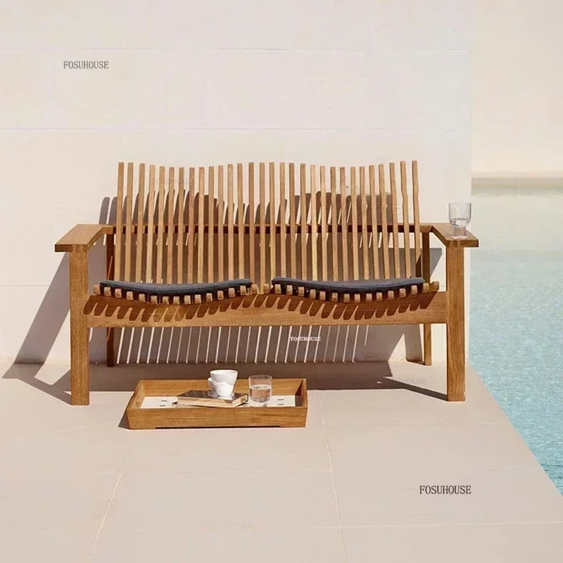 Solid Wood Sofa Set Luxury Teak Outdoor Sofas Designer Creative Open-air Patio Lounge Chair