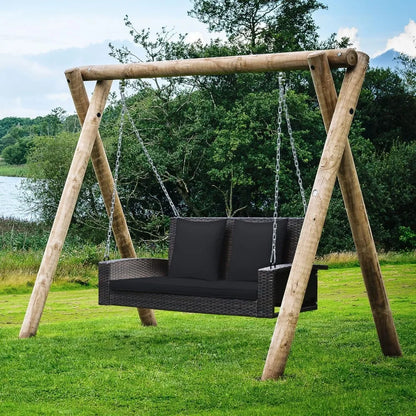 Outdoor Wicker Swing Bench for Two with Cushions, Durable Patio Hanging Rattan Seat, Comfortable Backyard Swing Chair