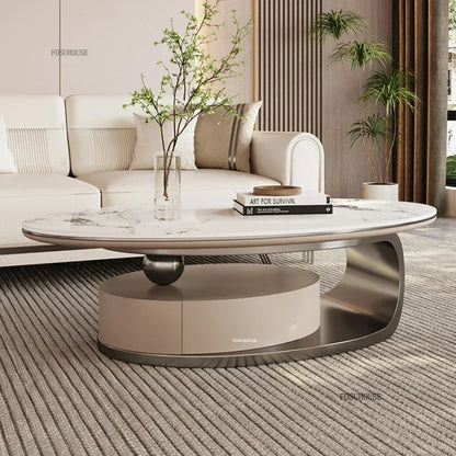 Nordic Light Luxury Designer Oval Coffee Table Rock Board Coffee Tables for Living Room Simple Storage Side Table Home Furniture