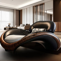 Living room leather ingot chair Italian minimalist villa large flat floor light luxury villa new Chinese modern single sofa