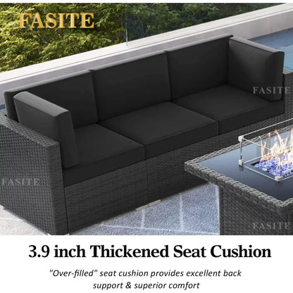 Furniture Set with 44" Propane Gas Fire Pit Table, Outdoor Sectional Conversation Set Wicker Rattan Sofa Set with Coffee Table