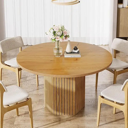 Wood Dining Table Round Kitchen Table for Dining Room, 47 inch Dinner Table 4 People Dining Room Table with Heavy Duty Pedestal