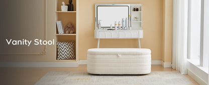 TODRANI 45" Storage Ottoman Bench, 300 Lb Capacity Teddy Upholstered, Safety Hinge, Flip-Top Oval Foot Rest With Foot Pads