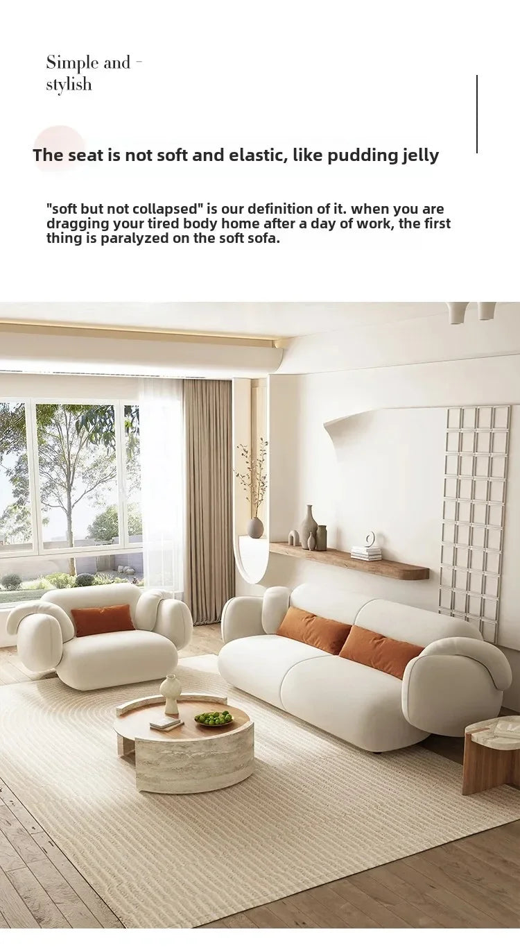 White Technology Cloth Sofa Set Modern King Size Foam Sponge Tatami Couch Large Reading Design Soft Big Bank Bedroom Furniture