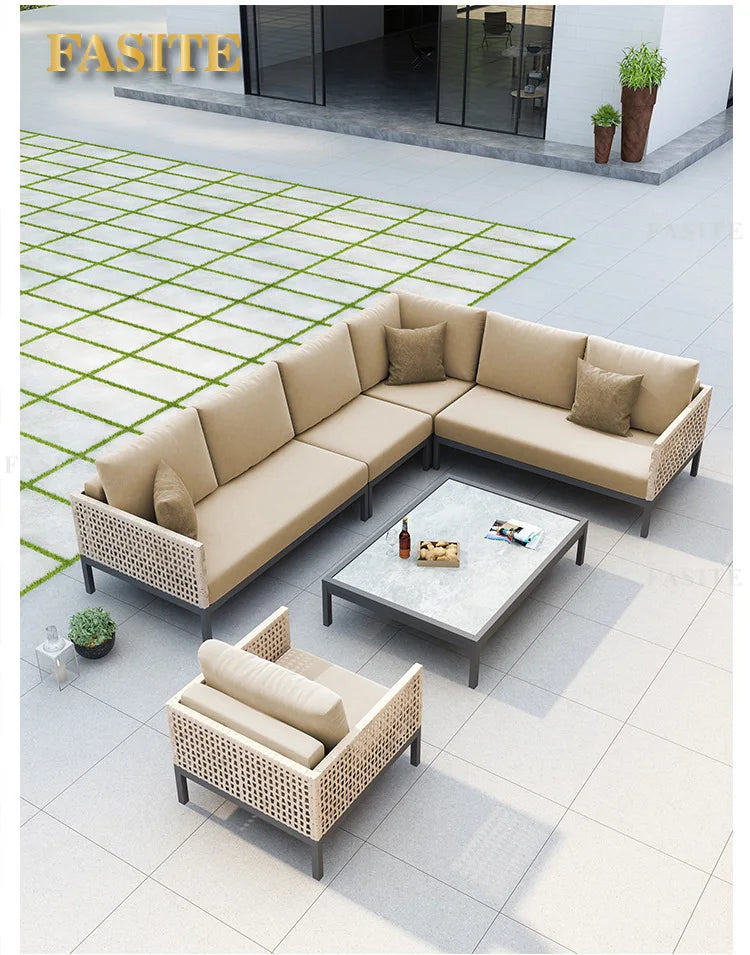 Leisure Style Outdoor Sofa Combination Living Room Balcony Open-air Leisure Rattan Weaving