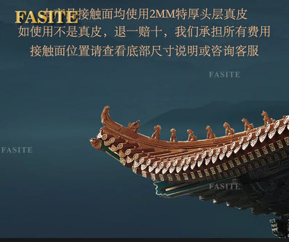 New Chinese black gold wood leather sofa high-end luxury villa living room simple concubine corner household solid wood