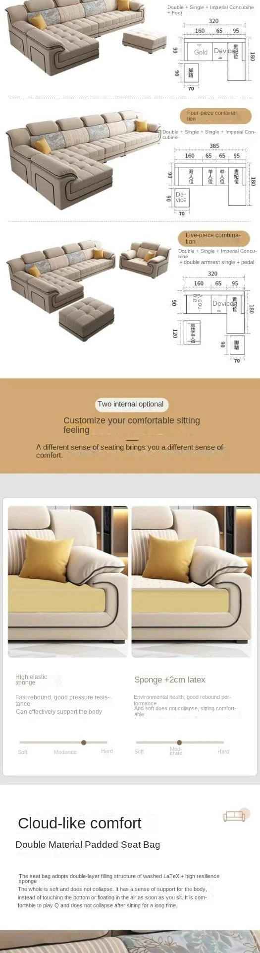 Designer Beige European Sofas Waterproof Design Luxury Modular Lazy Sofas Lounges Salon Lazy Divano Letto Living Room Furniture