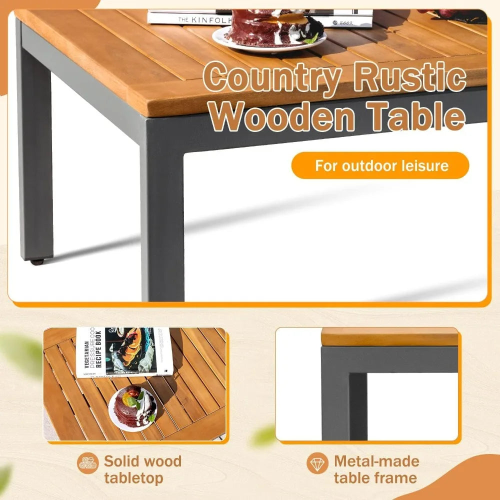 2025new-Solid Wood 4-Piece Patio Lounge Set with Waterproof Cushions and Durable Armrests