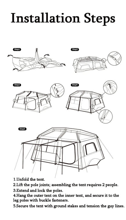 Cabin Tent 2 Room Large Family Camping Tent Automatic Quick Setup Waterproof UV Protection Outdoor 4 Season Ridge Tent