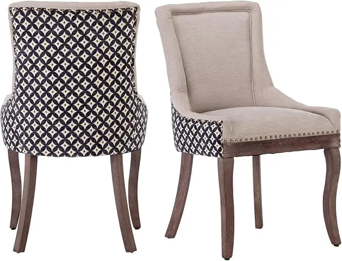Fabric Upholstered Side Chairs Set of 2, Solid Wood Kitchen Dining Room Chairs with Nailheads Legs (Fabric Beige)