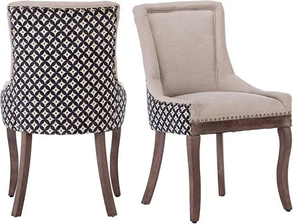 Fabric Upholstered Side Chairs Set of 2, Solid Wood Kitchen Dining Room Chairs with Nailheads Legs (Fabric Beige)