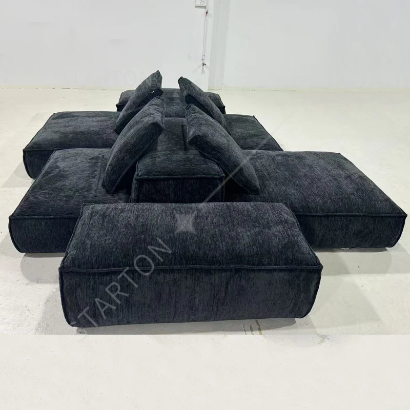 Black Chenille Fabric Sectional Living Room Module Sofas Set Sectional Floor Sofa Couch