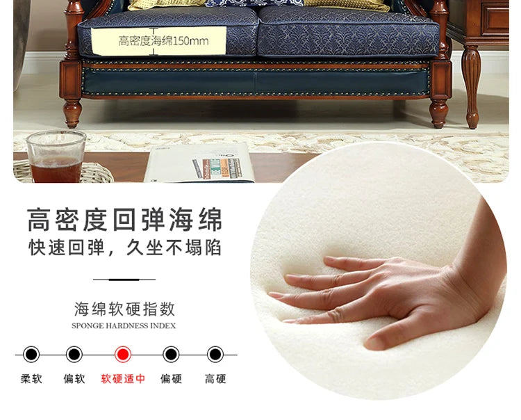 American first-layer leather sofa combination simple household solid wood corner villa L-shaped sofa