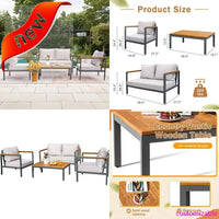 2025new-Solid Wood 4-Piece Patio Lounge Set with Waterproof Cushions and Durable Armrests
