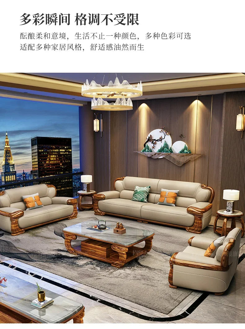 B178 A Imported ebony wood carving flower sofa villa new Chinese modern simple first layer leather sofa