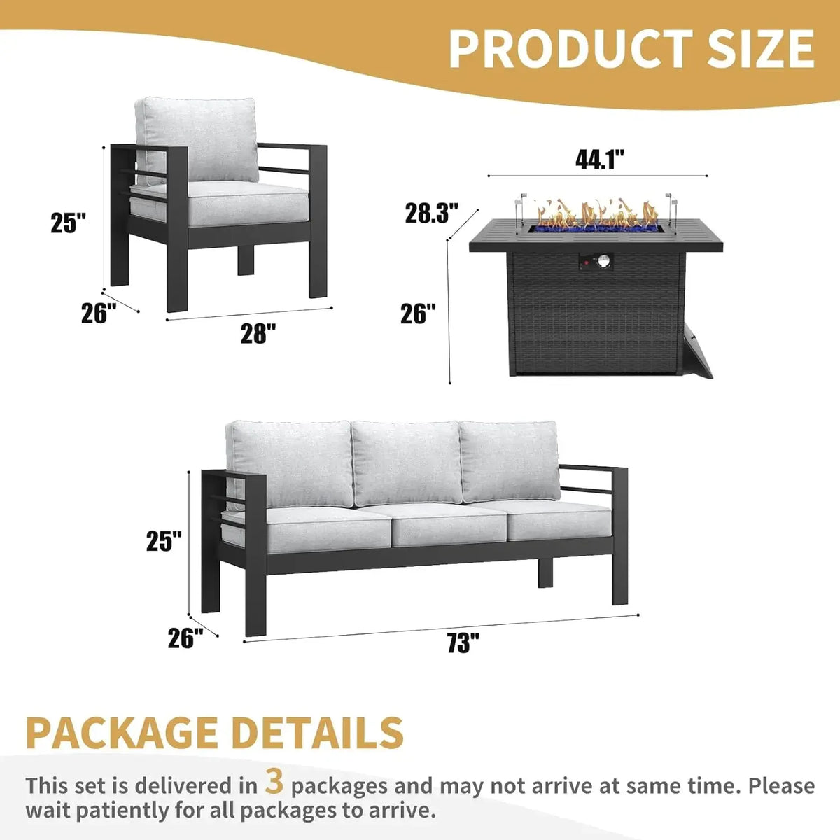 Garden Furniture Set, 5 Pieces Patio Outdoor Aluminum Sectional Conversation, Chat Sofa Modern Seating Set with Coffee Table