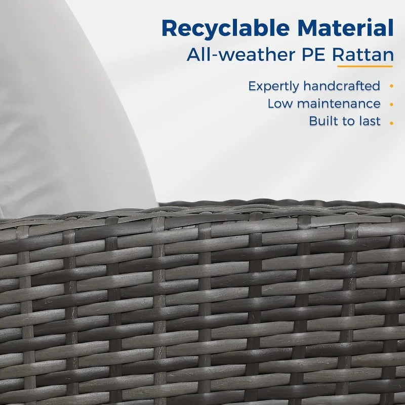 5-Piece Patio Set All Weather Wicker, Outdoor Sofa with Cushions & Glass Table, Grey Conversation Set