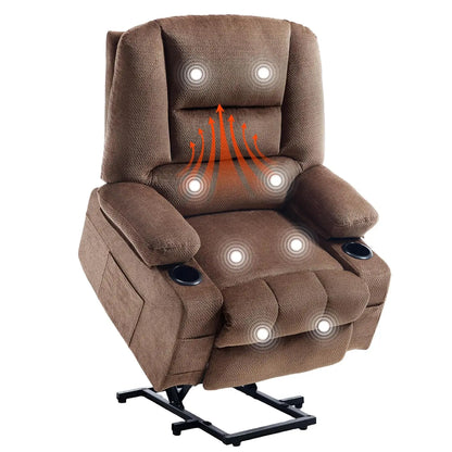 Manual Recliner Massage Heat Breathable Fabric 2 Cup Holders Side Pockets Overstuffed Living Room Brown Customized