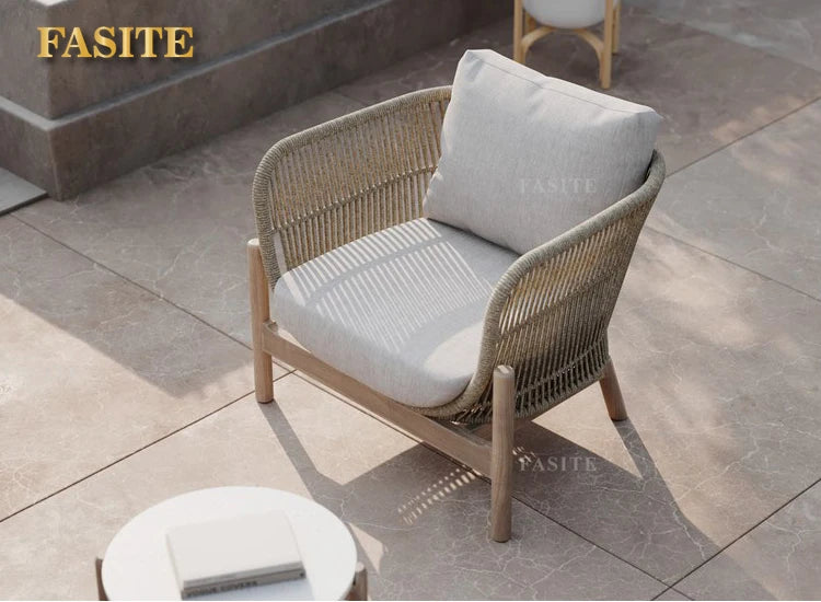 Outdoor rattan sofa courtyard garden open-air balcony leisure outdoor solid wood teak villa
