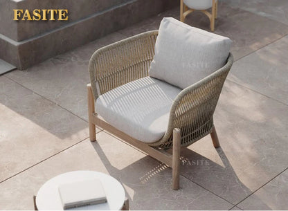 Outdoor rattan sofa courtyard garden open-air balcony leisure outdoor solid wood teak villa
