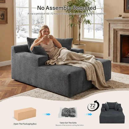 66 Oversized Chaise Lounge Chair Indoor, Plush Corduroy Cloud Reading Chair, 3 Pillows Included, Deep Seat Sleeper Couch for Liv