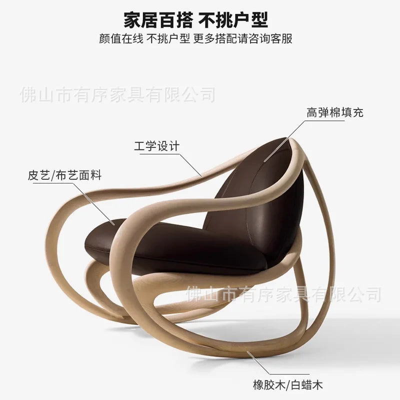 Solid wood balcony lazy living room sofa recliner leisure chair leather minimalist