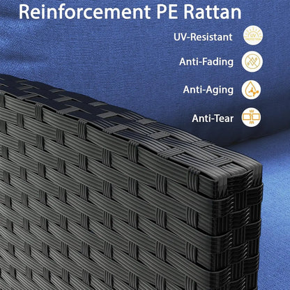 7-Piece Patio Furniture Set, Outdoor Couch with Dining Table & Ottomans, PE Rattan Sofa Set with Cushions for Deck, Yard, Poolsi