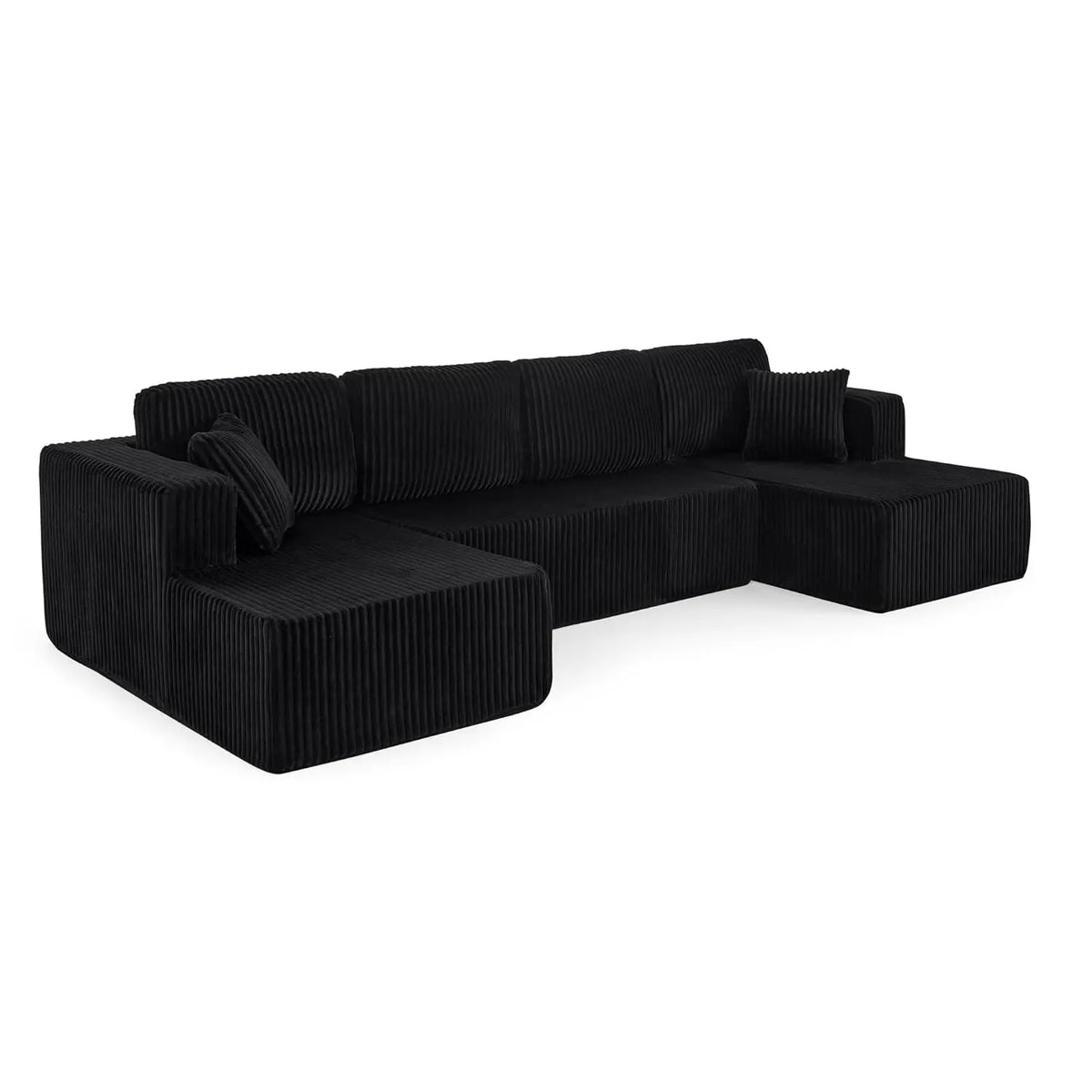 Modern Minimalist Sectional Sofa: L-Shape Cloud Couch with Deep Seats Right Chaise - Black