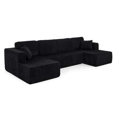 Modern Minimalist Sectional Sofa: L-Shape Cloud Couch with Deep Seats Right Chaise - Black