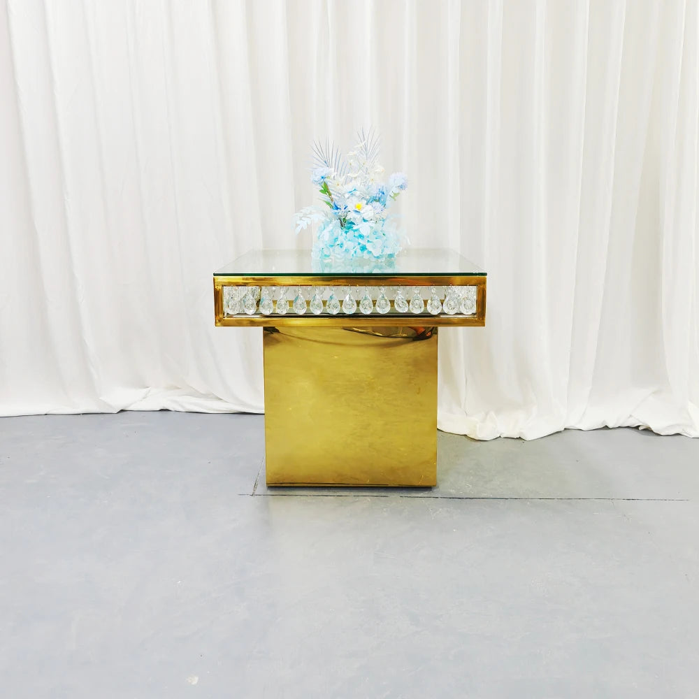 Stainless Steel Wedding Cake Table Square Top Gold Shiny High Quality Unique Dining Furniture