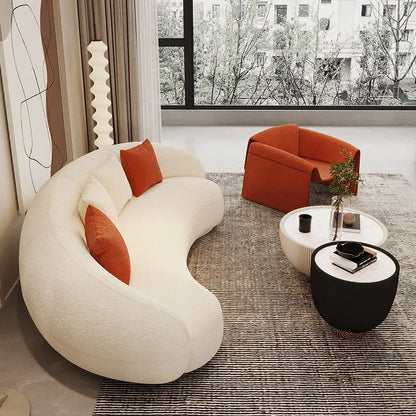 Light luxury small apartment curved lambswool sofa simple home living room fabric sofa beauty salon reception sofa chair