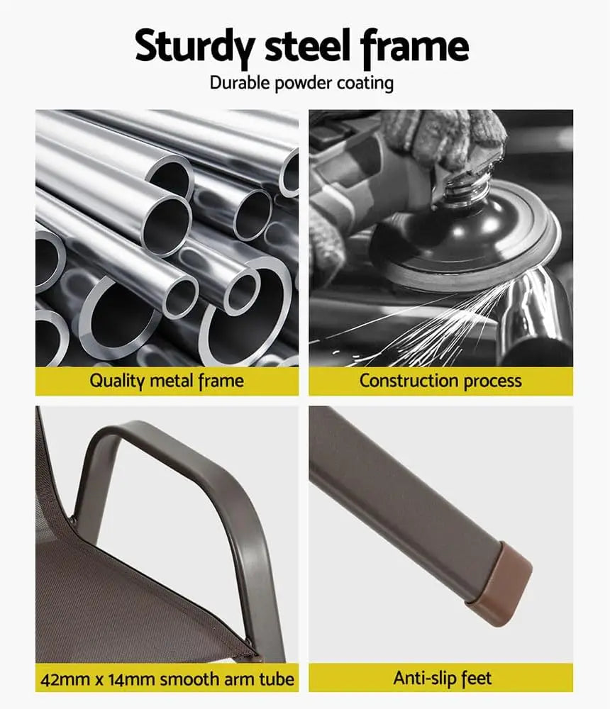 Set of 6 Outdoor Dining Chairs Stackable Patio Deck Chair, Lounge Garden Furniture Seating Backyard Indoor, Steel Textile Fabri