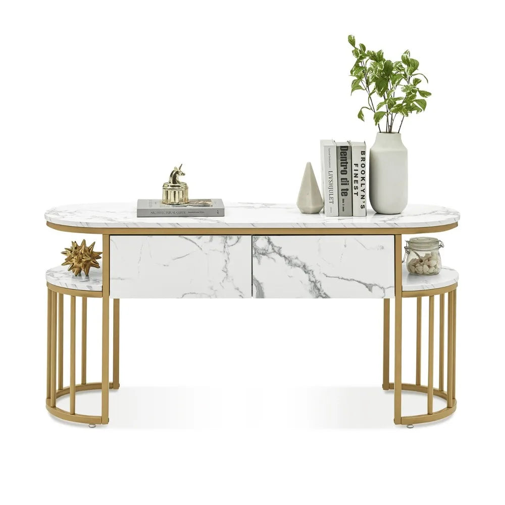 Console Table with Storage Shelf, Sofa Table with Gold Legs for Entryway