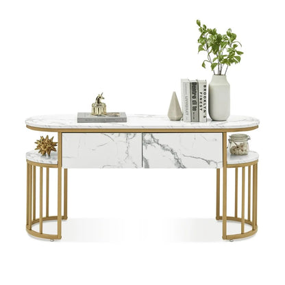 Console Table with Storage Shelf, Sofa Table with Gold Legs for Entryway