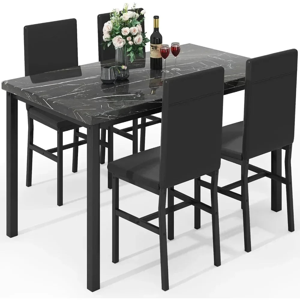 # Hot Dining Table Set For 4, Kitchen Tables And Chair For 4, Glass Dining Room Tables & PU Leather Metal Chairs, Table And Chai