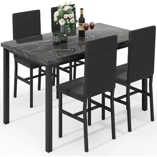 # Hot Dining Table Set For 4, Kitchen Tables And Chair For 4, Glass Dining Room Tables & PU Leather Metal Chairs, Table And Chai