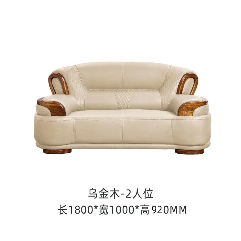 A38 Leather Sofa Luxury Villa Living Room New Chinese Style First Layer Cowhide European Solid Wood Home