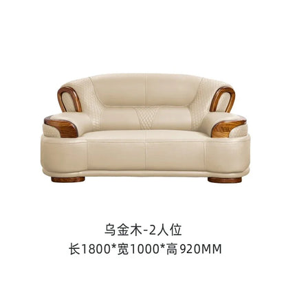 A38 Leather Sofa Luxury Villa Living Room New Chinese Style First Layer Cowhide European Solid Wood Home