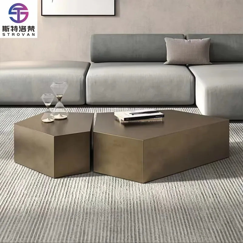 Light Luxury Bronze Brushed Coffee Table Creative Stainless Steel Living Room Shaped Coffee Table