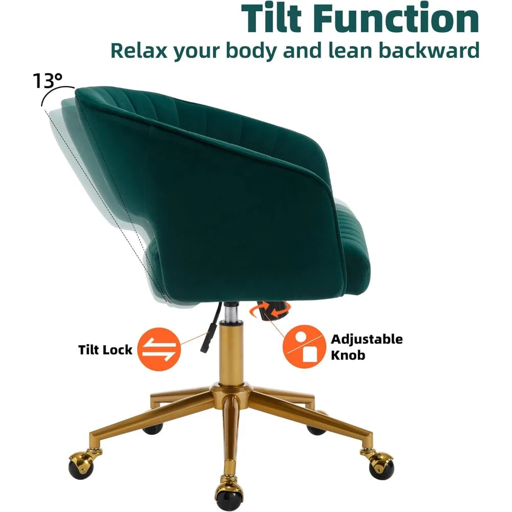 modern velvet swivel desk chair with adjustable height and metal base for home office and vanity use