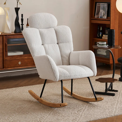 Modern Swing Chair in Teddy Fabric with Tufted Cover Upholstered Seathigh backrest for Living and Bedroom