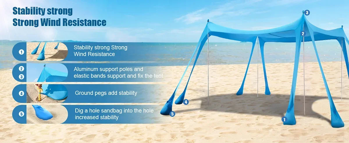 New Lycra Camping Sun Shelter UPF50+ Pop Up Beach Tent Outdoor Shade Beach Canopy for Camping Fishing Backyard Fun or Picnics
