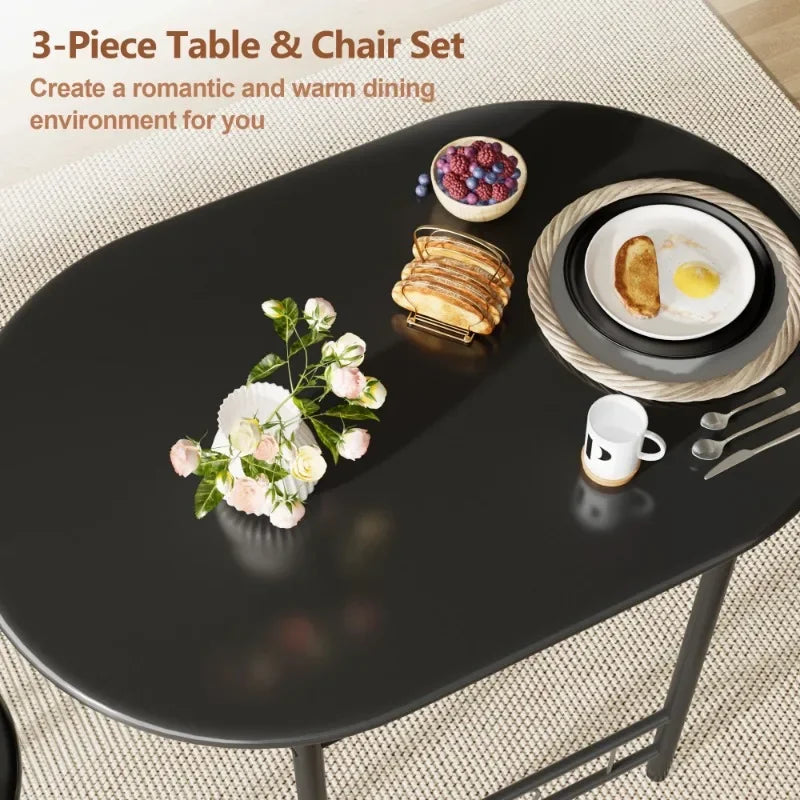 Vineego 3-Piece Small Kitchen Dining Set for 2 Black Wooden Table And Chairs Space Saving Breakfast Set