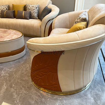 *Italian light luxury leather sofa post-modern model room large apartment high-end