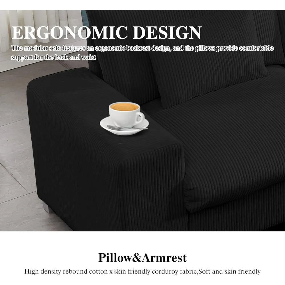 U Shaped Cloud Couch Sectionals Comfy White Sectional Couches for Living Room Modern Oversized Modular Sofas, Corduroy Large Big